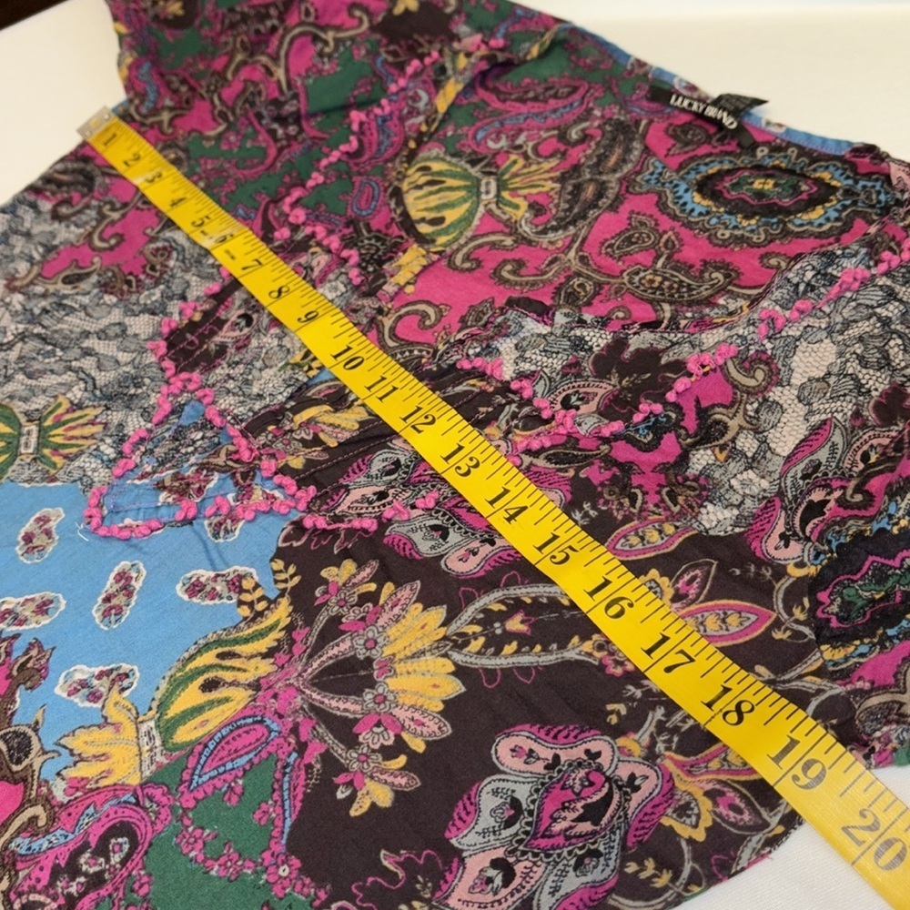 Lucky Brand blouse tunic long sleeves V cutout paisley 100% cotton Sz small - Picture 5 of 9